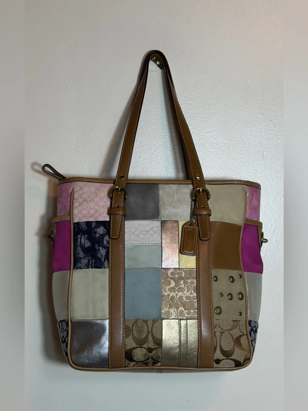 Vintage Coach Y2K Multicolor Signature Patchwork Tote Bag